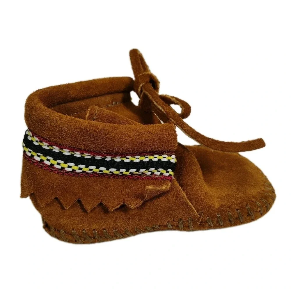 Minnetonka Infant Unisex‎ Size 1 Baby Moccasins Shoes Leather